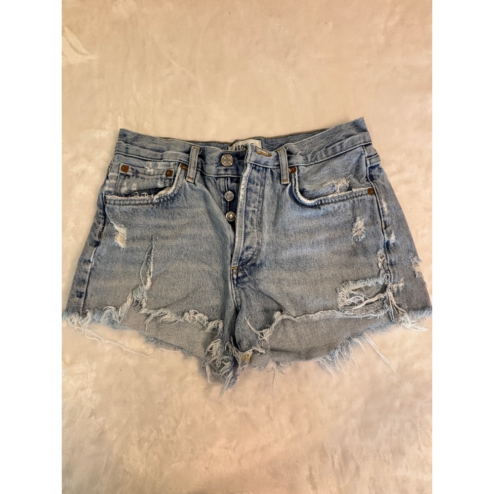 AGOLDE Parker Vintage‎ Cut Off Shorts Light Wash Distressed Denim Button Fly 28